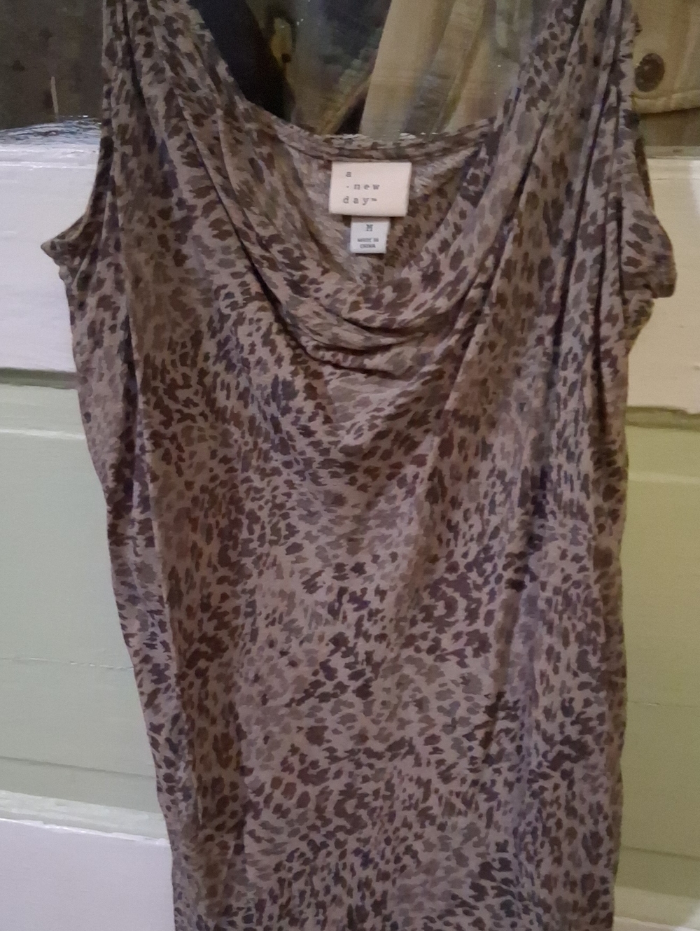 A New Day Taupe Leopard Print Cowl Neck Women’s Top